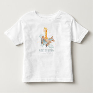Cute Blue Fly Over Giraffe Animal Plane Birthday Toddler T-shirt