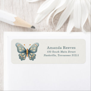 Cute Blue Folk Butterfly Return Address Label