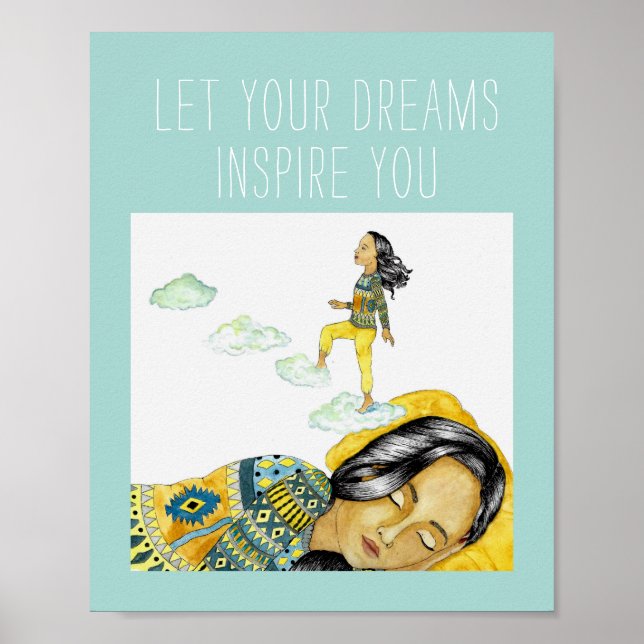 Cute Blue Follow Your Dreams Inspirational Quote Poster (Front)