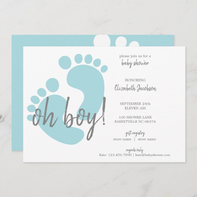 Cute Blue Footprints Baby Shower Invitation (Front/Back)