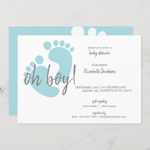Cute Blue Footprints Baby Shower Invitation