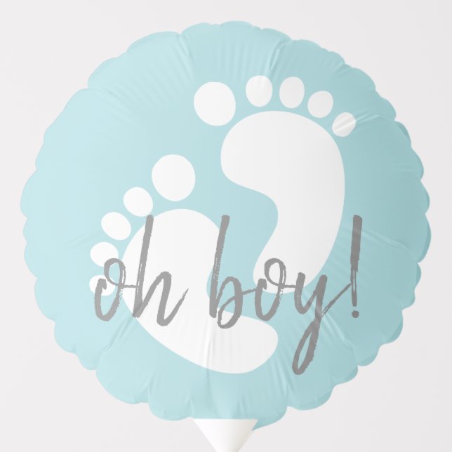 Cute Blue Footprints Oh Boy Baby Shower Balloon (Front)