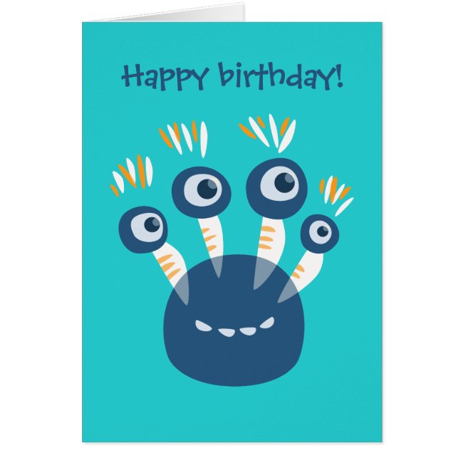 Cute Blue Four Eyed Cartoon Monster Birthday