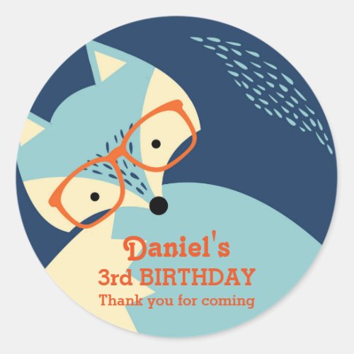 Cute Blue Fox Cartoon Animals Birthday Stickers