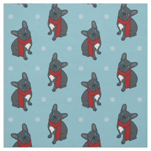 Cute blue Frenchie is ready for winter Fabric