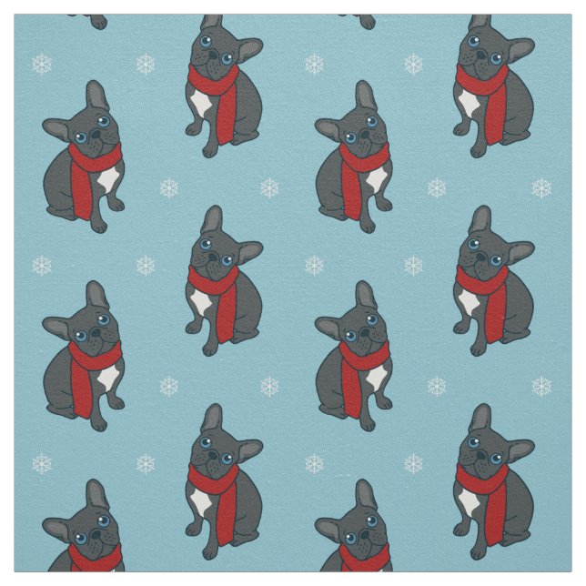 Cute blue Frenchie is ready for winter Fabric (Swatch)