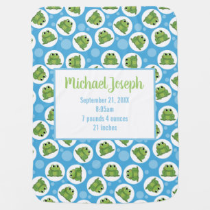 Cute Blue Frog Keepsake Baby Blanket