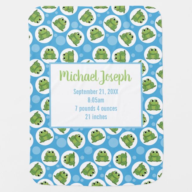 Cute Blue Frog Keepsake Baby Blanket (Front)