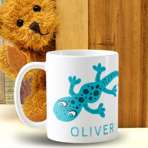 Cute Blue Gecko Lizard Kids Name Coffee Mug