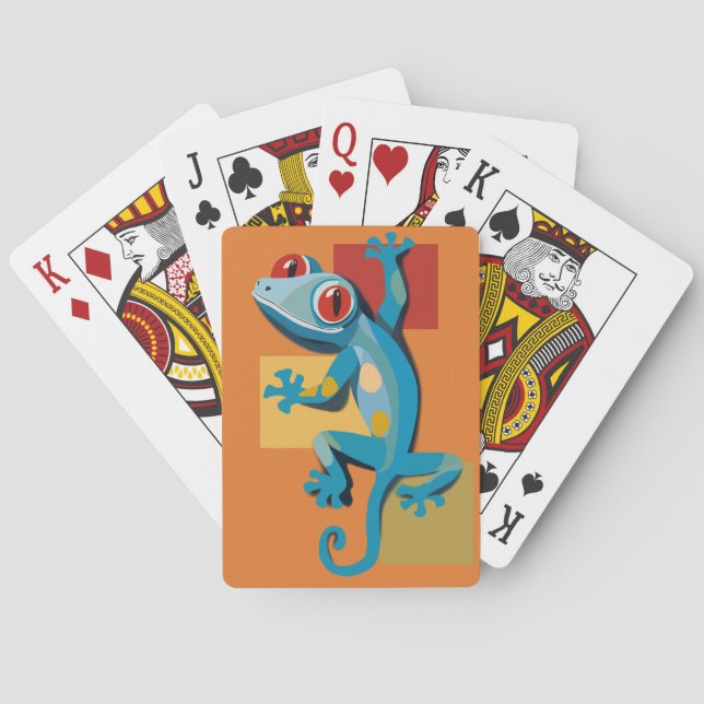 Cute Blue Gecko Reptile Lovers Poker Cards (Back)