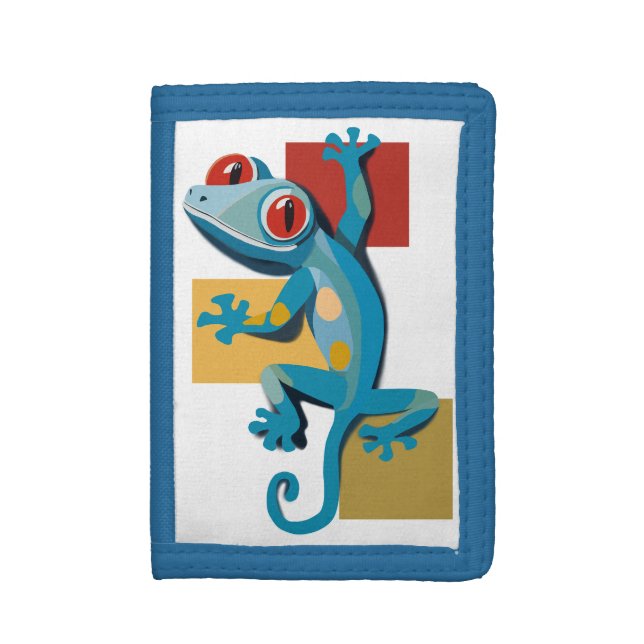 Cute Blue Gecko Reptile Lovers Trifold Wallet (Front Vertical)