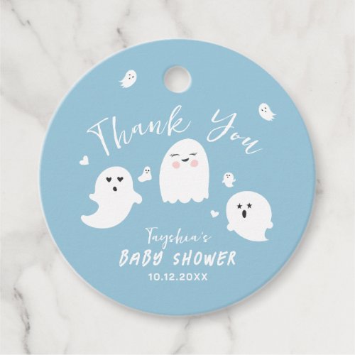 Cute Blue Ghost Boy Baby Shower Favor Tags