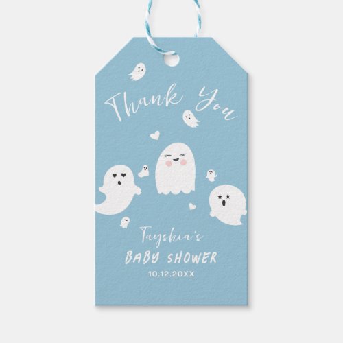 Cute Blue Ghost Boy Baby Shower Gift Tags