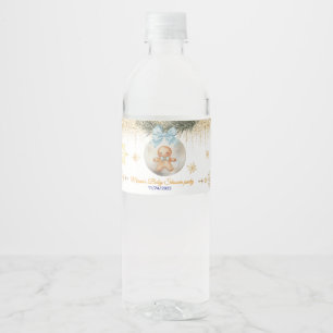 Cute blue Gingerbread boy Christmas Baby Water Bottle Label