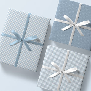 Cute blue gingham and dots simple classic baby wrapping paper sheets