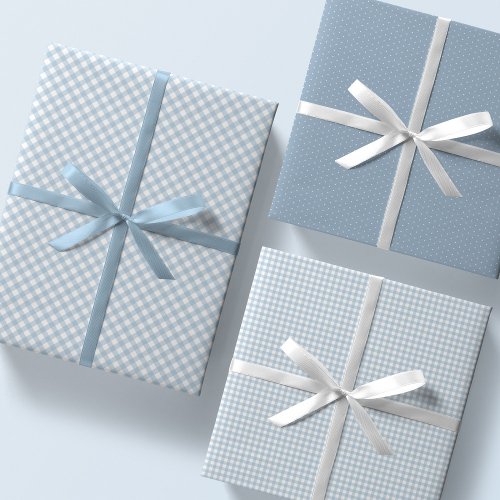 Cute blue gingham and dots simple classic baby wrapping paper sheets