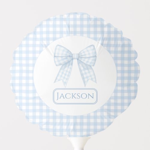 Cute blue gingham bow ribbon baby boy gift balloon