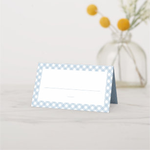 Cute blue gingham check simple boy baby shower place card