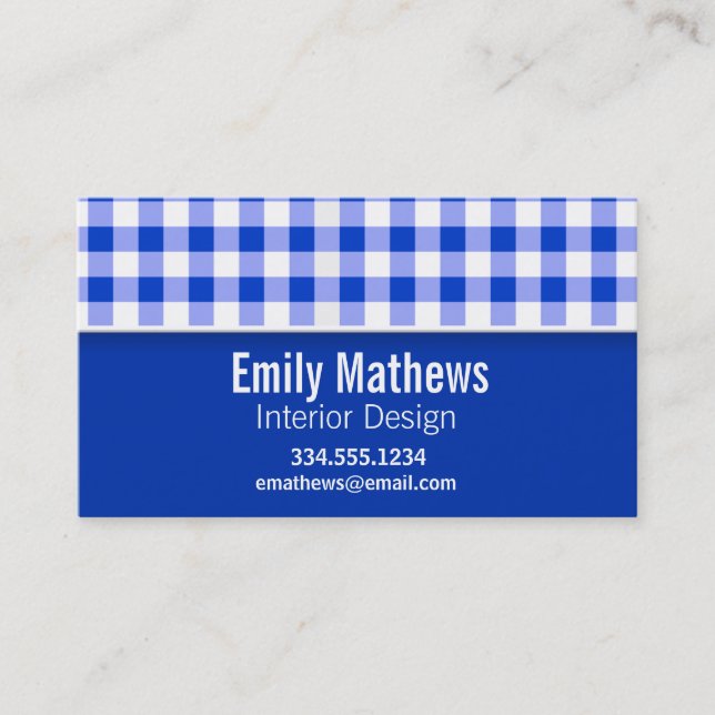 Cute Blue Gingham; Checkered Business Card (Front)