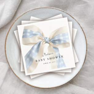 Cute Blue Gingham Checks Bow Baby Shower Napkins