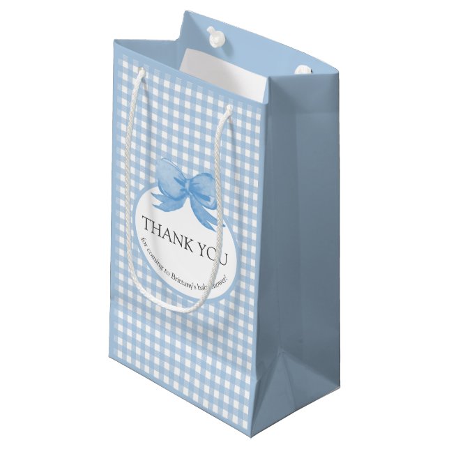 Cute Blue Gingham Picnic Print Thank You Favor Bag (Front Angled)