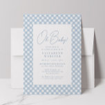 Cute blue gingham simple baby shower invitation<br><div class="desc">A classic blue gingham frames this sweet and simple baby shower invitation. With customizable text, this gingham baby shower invitation is perfect for celebrating a baby boy on the way. The back is a coordinating blue with white dots. Matching baby shower party supplies also available in the collection by Lea...</div>