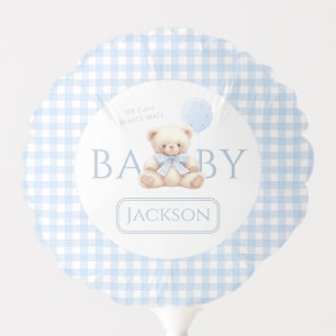 Cute Blue Gingham Teddy Bear Baby Boy Gift Balloon