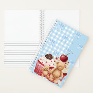 Cute Blue Gingham Teddy Bear & Ribbon  Notebook