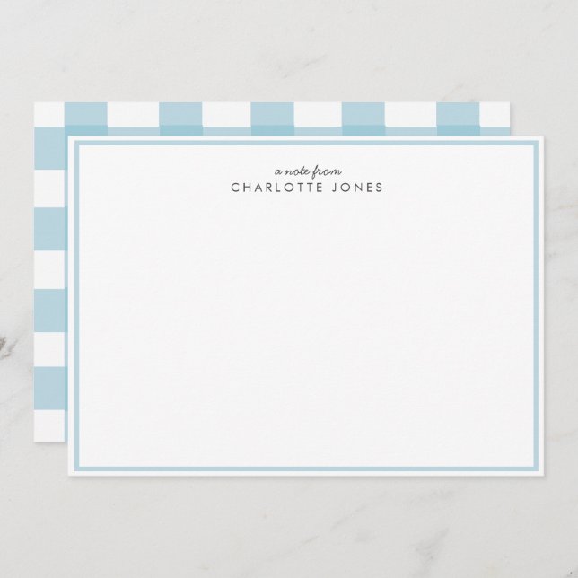Cute Blue Gingham Vichy Check Pattern Stationery Note Card (Front/Back)