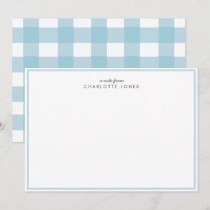 Cute Blue Gingham Vichy Check Pattern Stationery Note Card