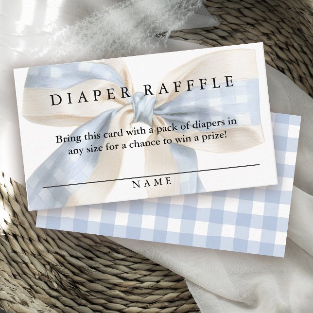 Cute Blue GinghamBow Diaper Raffle Boy Baby Shower Enclosure Card (Creator Uploaded)