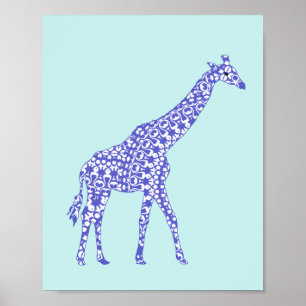 Cute Blue Giraffe Kids Poster