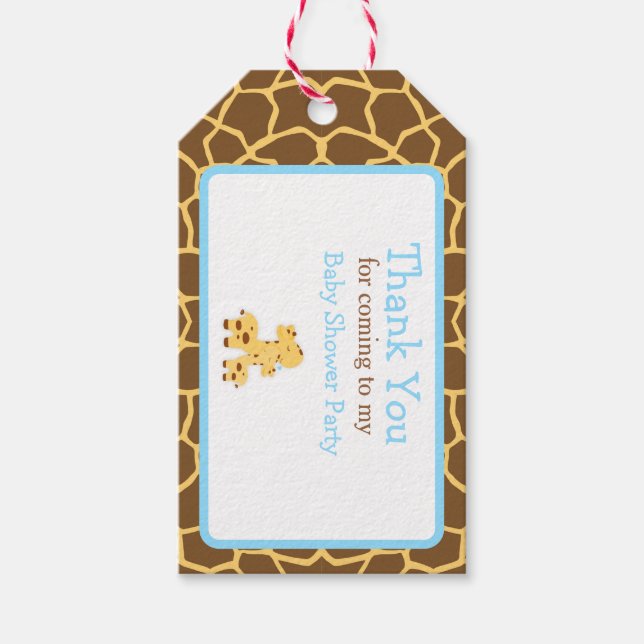 Cute Blue Giraffe Thank You Gift Tag (Front)