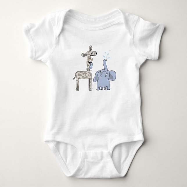 Cute Blue Giraffes Baby Bodysuit - Whimsical  (Front)
