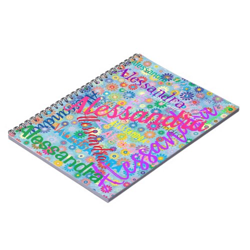 Cute Blue Girly Fun Flowers Any Name Collage  Notebook