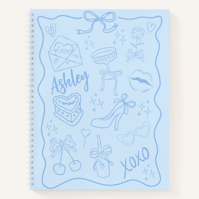 Cute Blue Girly Trendy Notebook (Front)