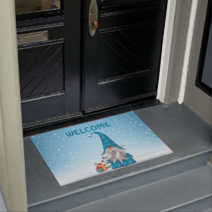 Cute Blue Gnome Christmas Decor Doormat
