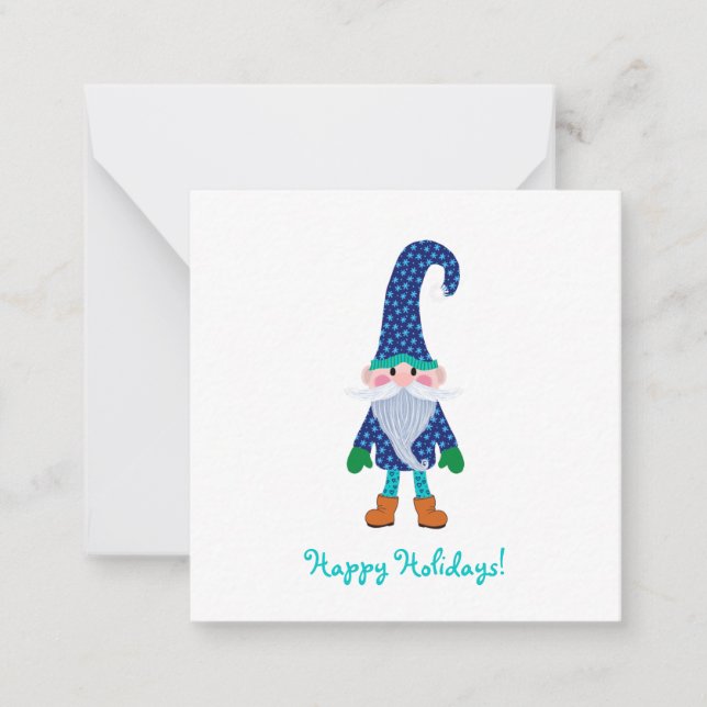 Cute Blue Gnome Mini Christmas Note Card (Front)