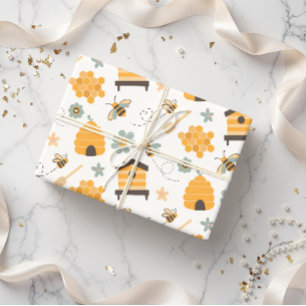 Cute Blue & Gold Bee Wrapping Paper