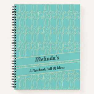 Cute Blue & Gold Fancy Patterned Personalized Notebook