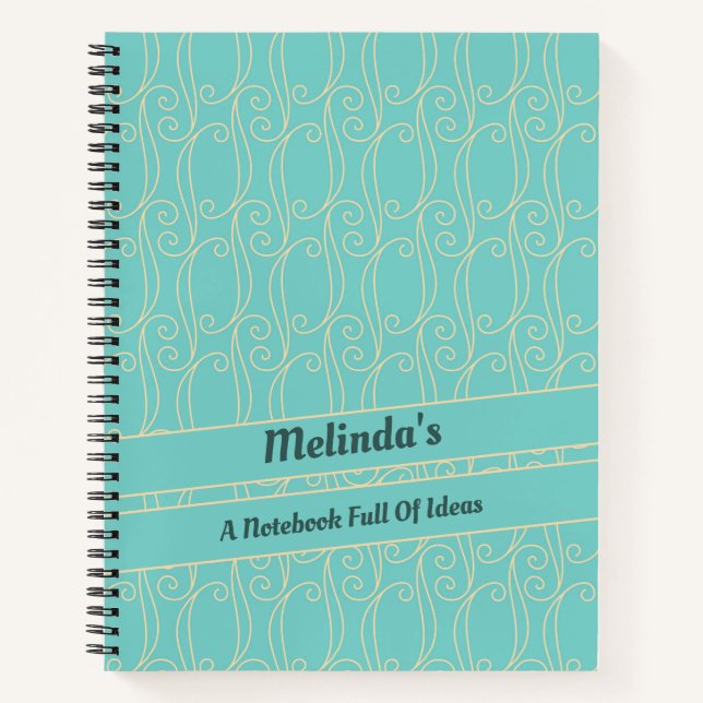 Cute Blue & Gold Fancy Patterned Personalized Notebook (Front)