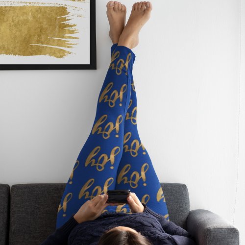 Cute Blue  Gold Joy Typography Christmas Leggings