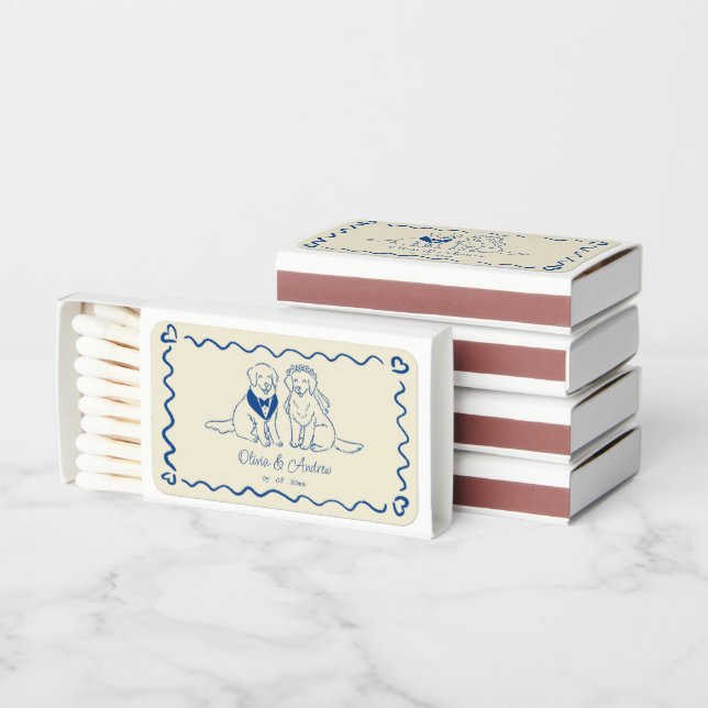 Cute Blue Golden Retrievers Dog Wedding Matchboxes (Stacked)