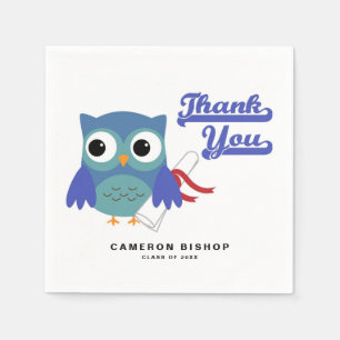 Cute Blue Graduate Owl with Diploma Graduation Napkins