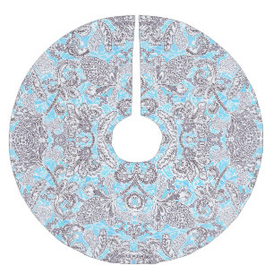 Cute blue gray classic floral brushed polyester tree skirt