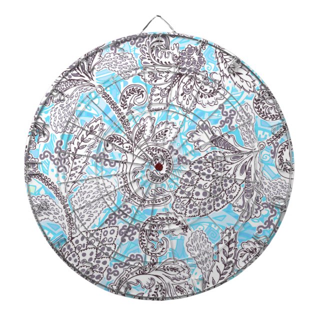 Cute blue gray classic floral dart board (Front)