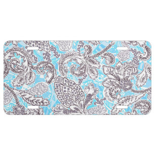 Cute blue gray classic floral license plate