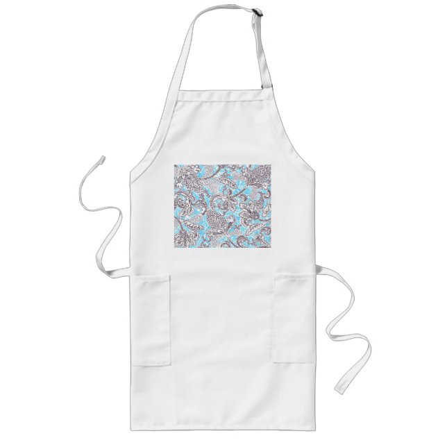 Cute blue gray classic floral long apron (Front)