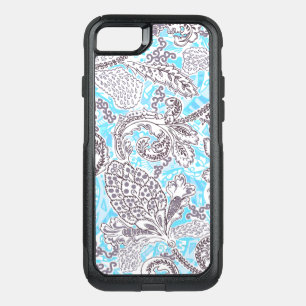 Cute blue gray classic floral OtterBox commuter iPhone SE/8/7 case