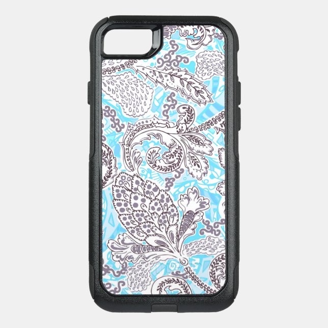 Cute blue gray classic floral otterbox iPhone case (Back)